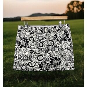 New York & Company Golf Skort Womens Sz 14 Black White Floral Short w/ Pockets